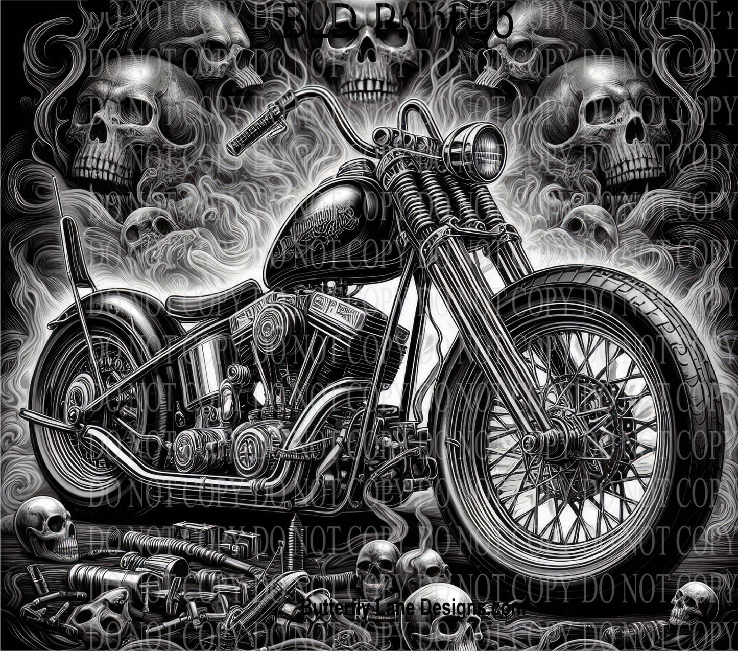 W737 Motorcycle & Skulls