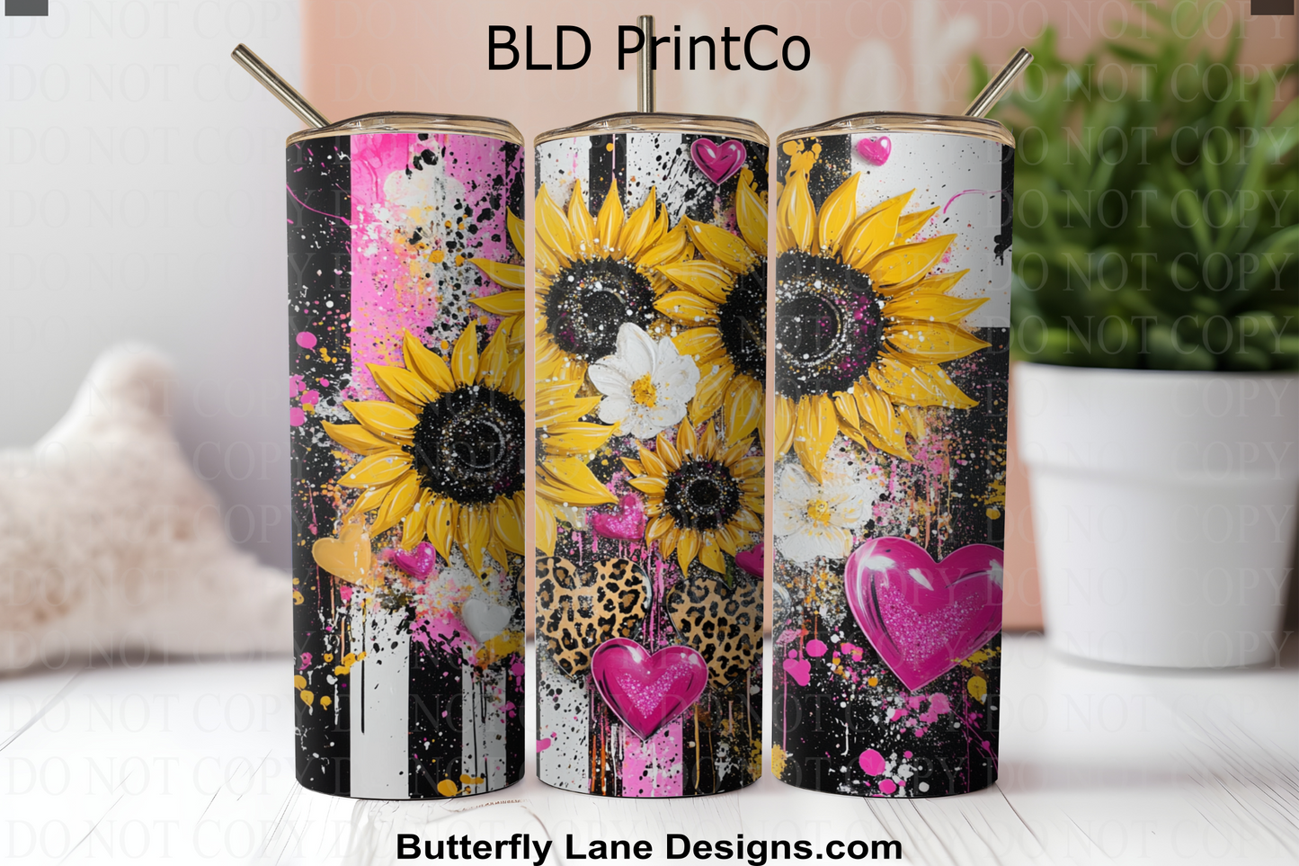 W830 Sunflowers leopard print and pink hearts