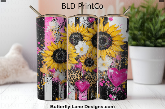 W830 Sunflowers leopard print and pink hearts