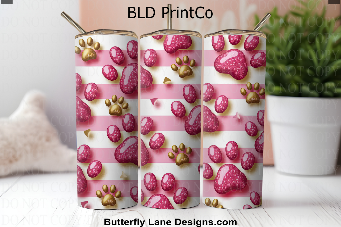 W855 Pink and Gold Glitter effect paw prints