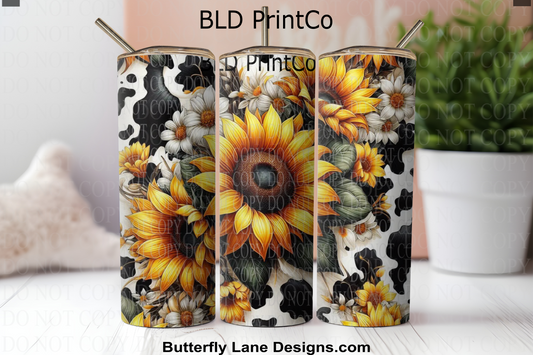 W881 Sunflowers and cow print