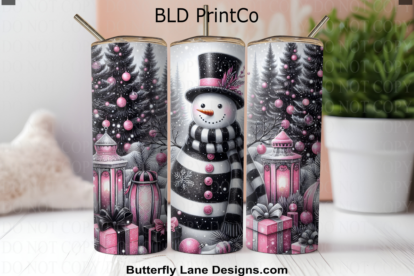 W893 Pink winter snowmen