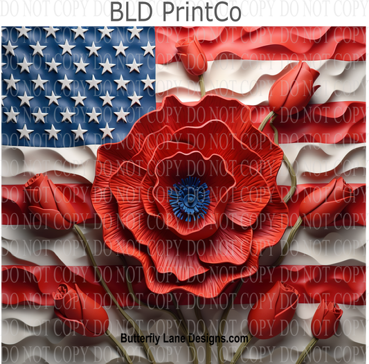 3D Effect US Flag with tulips-  W90