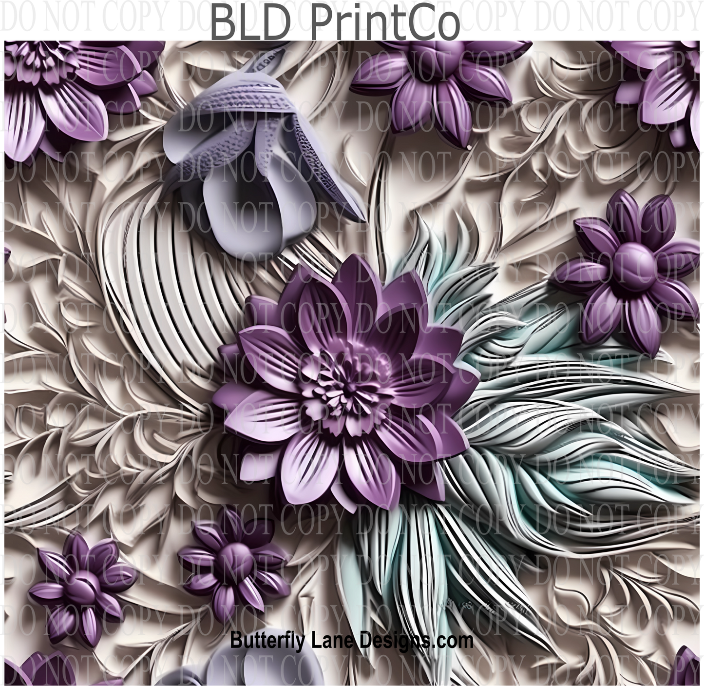 3D Effect- Purple light teal florals  W92