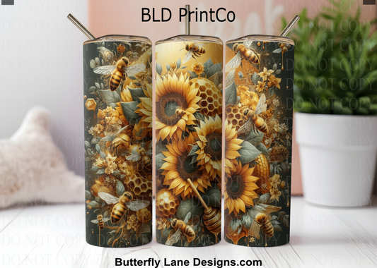 Golden Honey Bee | Sunflowers & Honeycomb Pattern | W952