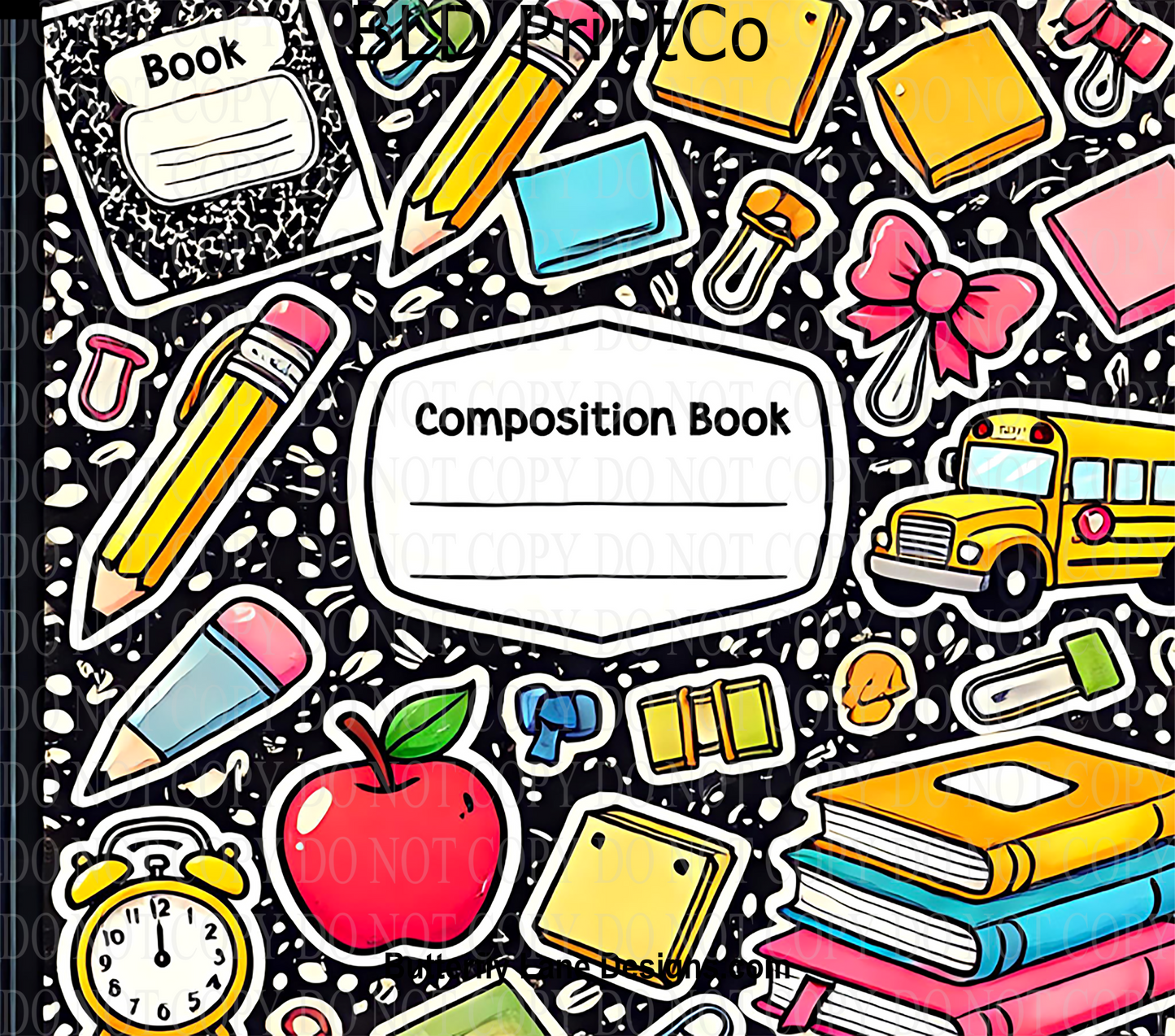 Back to School Composition | School Bus & Supplies Doodle | W972