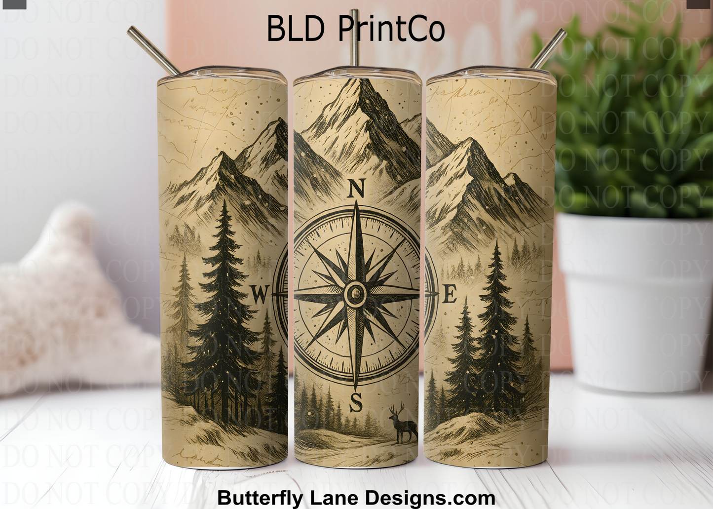 Mountain Compass Adventure | Vintage Map & Pine Forest | W977