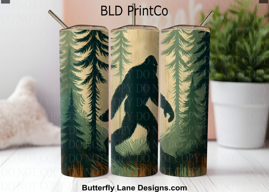 Bigfoot in the Pines | Sasquatch Silhouette & Evergreen Forest | W978
