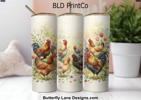 Country Chickens & Roosters | Farmhouse Meadow Floral | W980