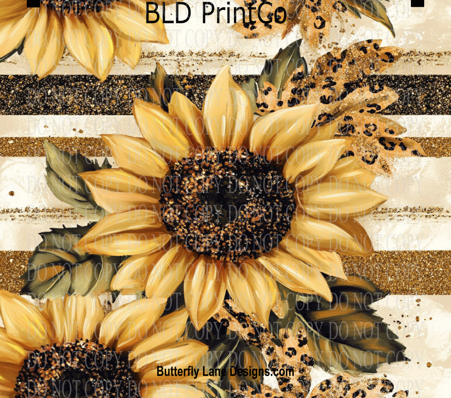 Sunflower Leopard | Gold Glitter Stripes & Leaves | W985