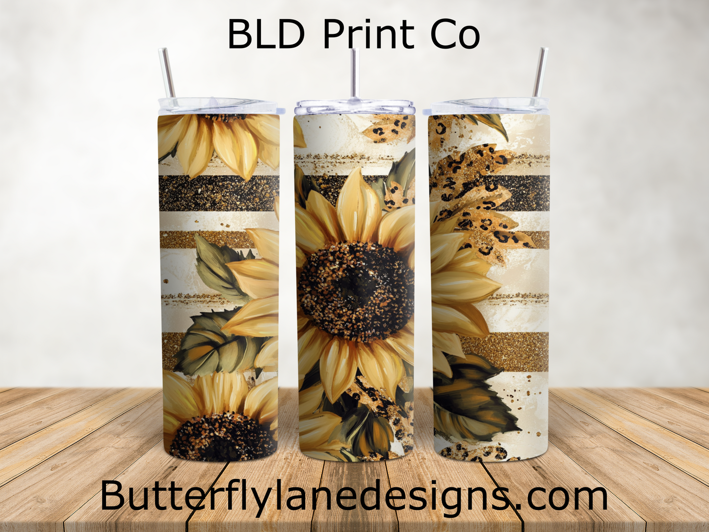 Sunflower Leopard | Gold Glitter Stripes & Leaves | W985