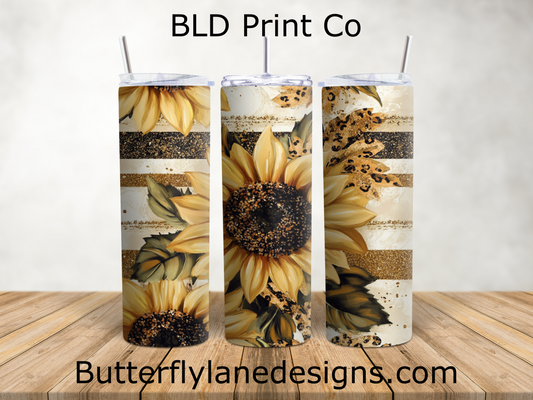 Sunflower Leopard | Gold Glitter Stripes & Leaves | W985