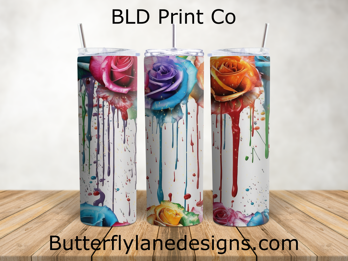 Rainbow Roses | Vibrant Paint Drip & Splatter | W986
