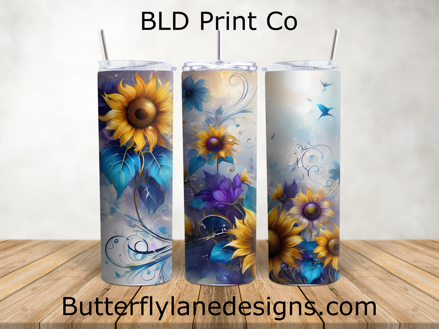 Sunflower & Blue Petals | Whimsical Swirls Art | W990