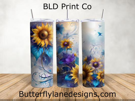 Sunflower & Blue Petals | Whimsical Swirls Art | W990
