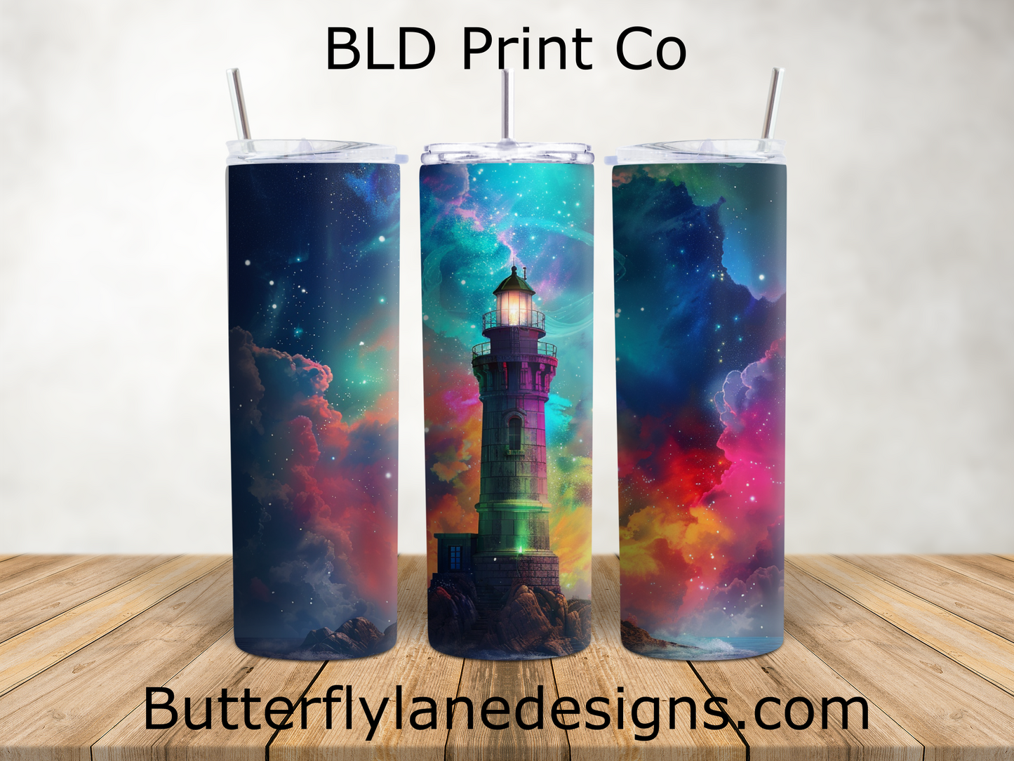 Galactic Lighthouse | Colorful Nebula Sky Art | W994
