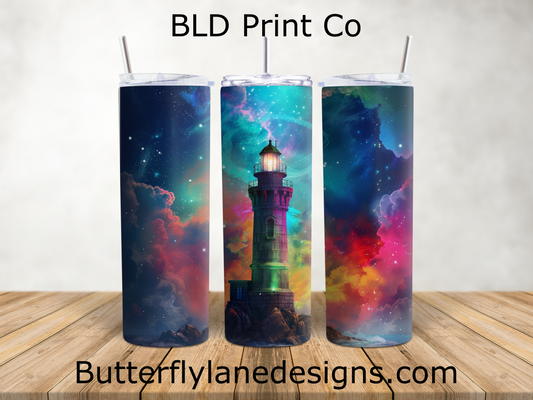 Galactic Lighthouse | Colorful Nebula Sky Art | W994