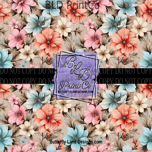 Wood Grain Spring Florals PV 1182 M ::  Patterned Vinyl