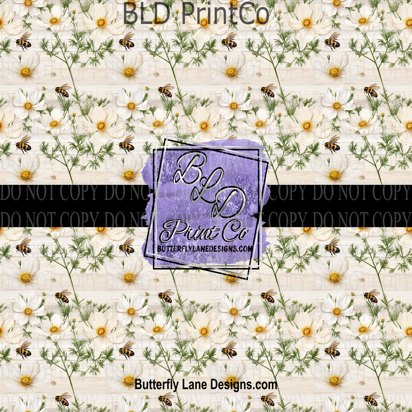 Wood grain with daisies and bees-PV 936   Patterned Vinyl