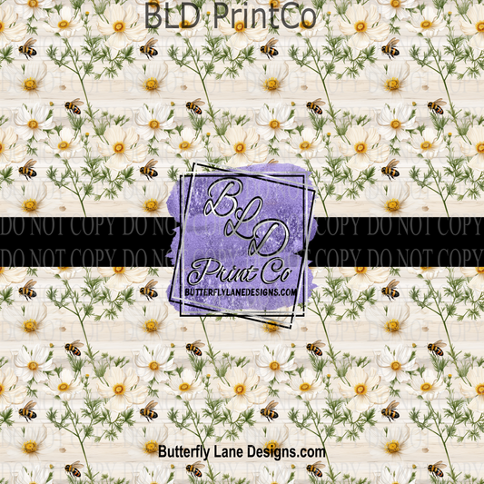 Wood grain with daisies and bees-PV 936   Patterned Vinyl