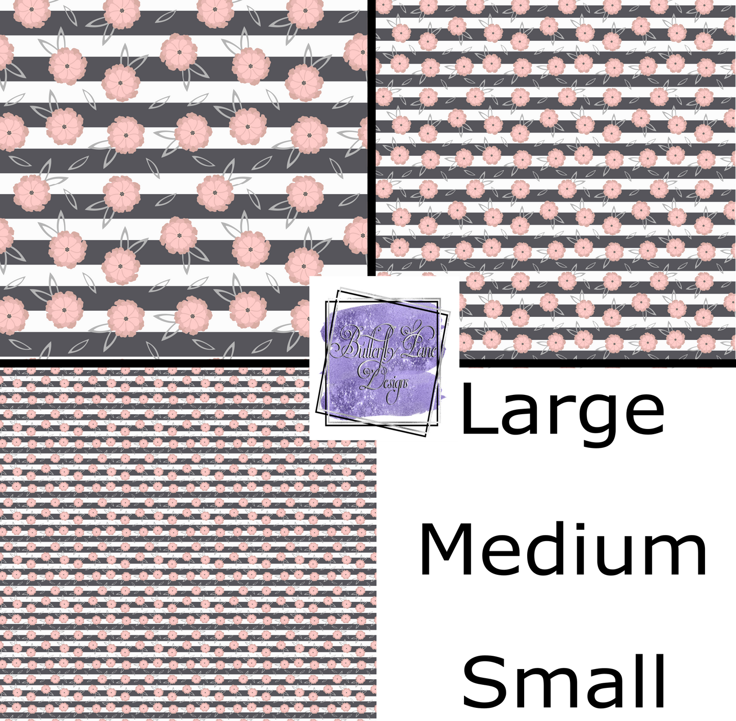 Dark Grey & White with Pink flowers 096 Patterned Vinyl