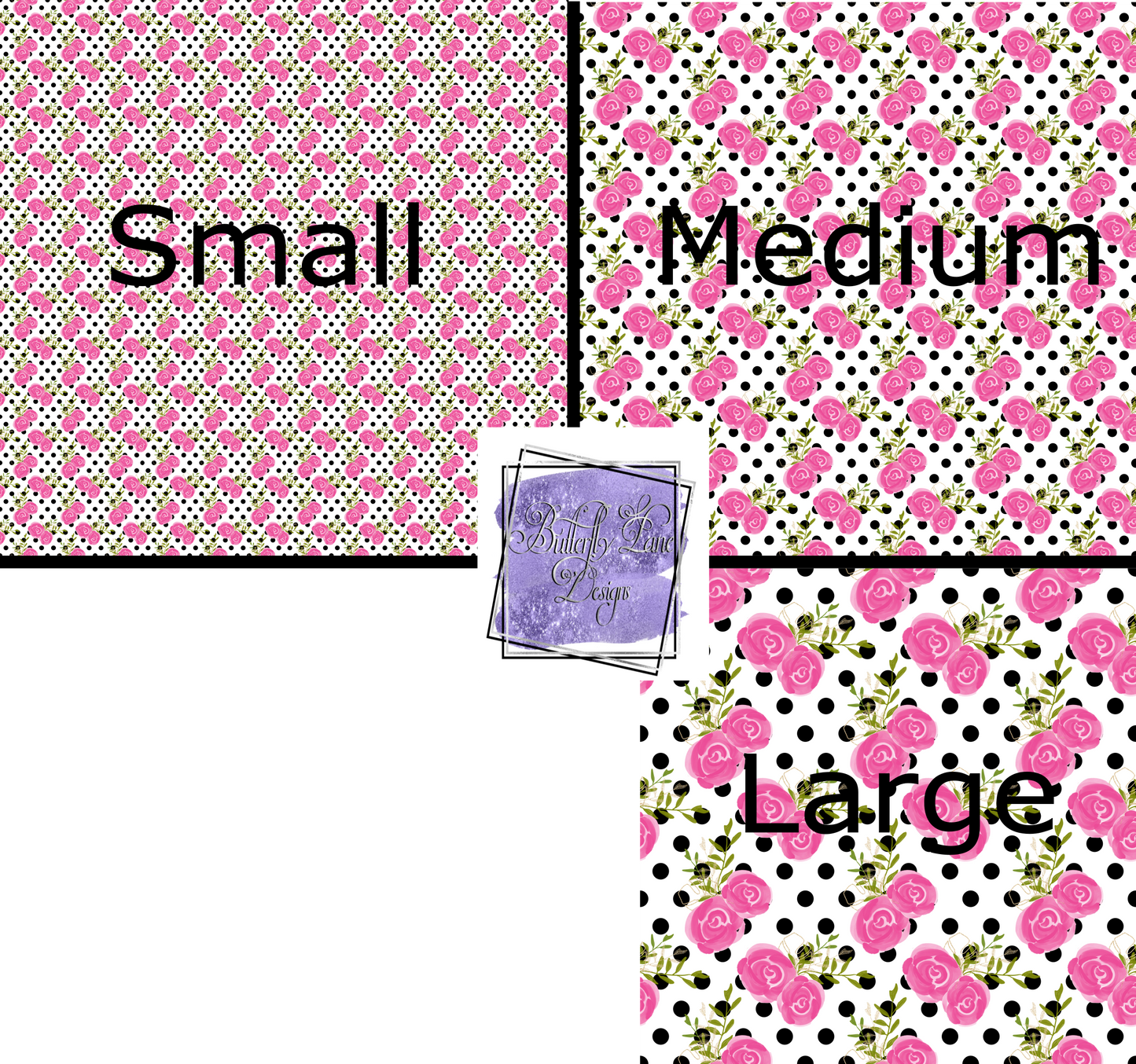 Pink floral-black polka dots  PV102  Patterned Vinyl