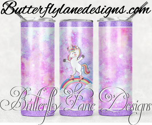 Unicorn Rainbow rolling skating-purple-118-WM :: White Cast Tumbler wrap