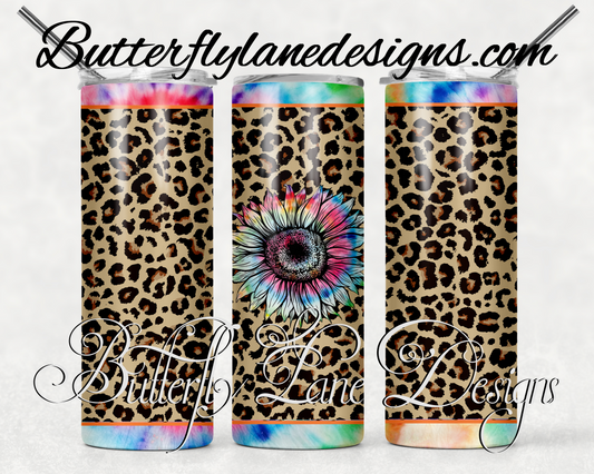 Cheetah print  rainbow sunflower-119-WM :: White Cast Tumbler wrap