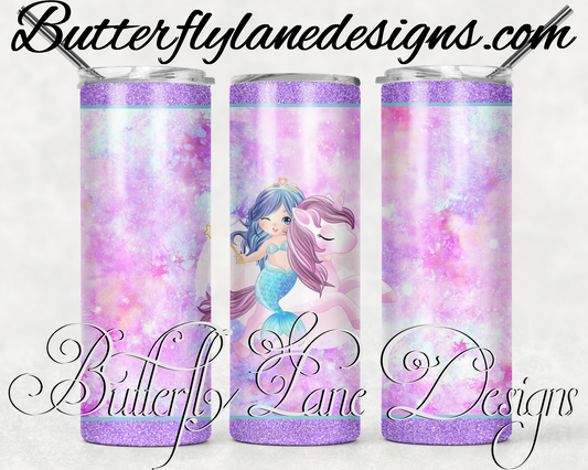 Cotton candy mermaid & Unicorn-122-WM :: White Cast Tumbler wrap