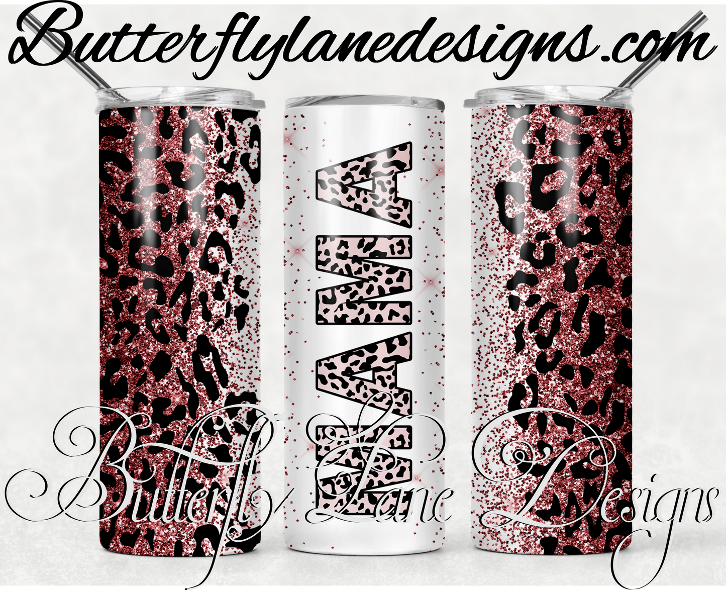 Mama Red glitter leopard print-145-WM :: White Cast Tumbler wrap