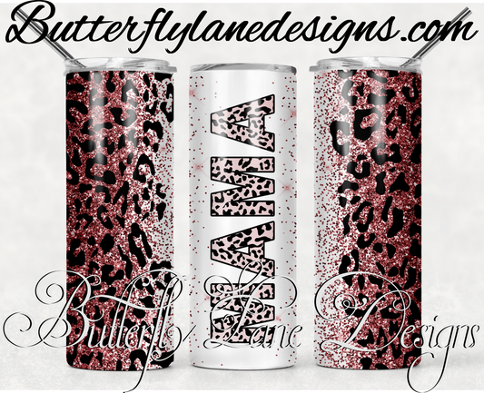 Mama Red glitter leopard print-145-WM :: White Cast Tumbler wrap