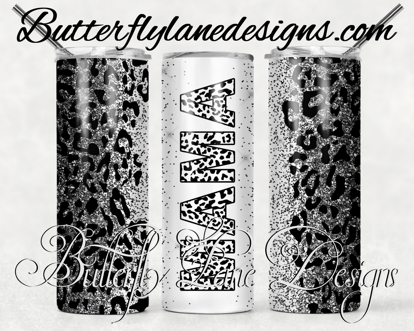 Mama Black glitter leopard print-146- WM :: White Cast Tumbler wrap