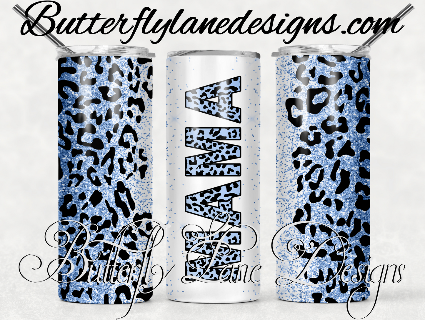 Mama blue glitter leopard print-147- WM :: White Cast Tumbler wrap
