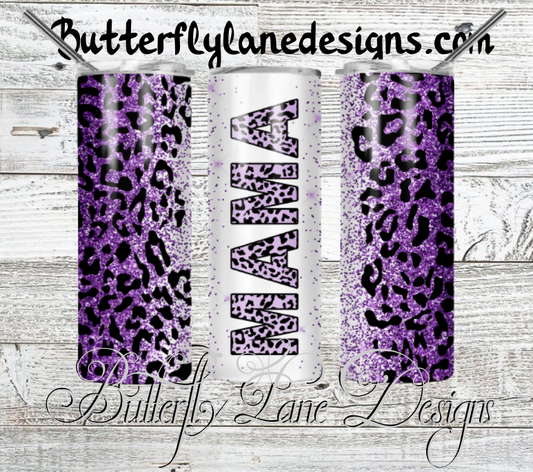 Mama Purple glitter Leopard print-148- WM :: White Cast Tumbler wrap