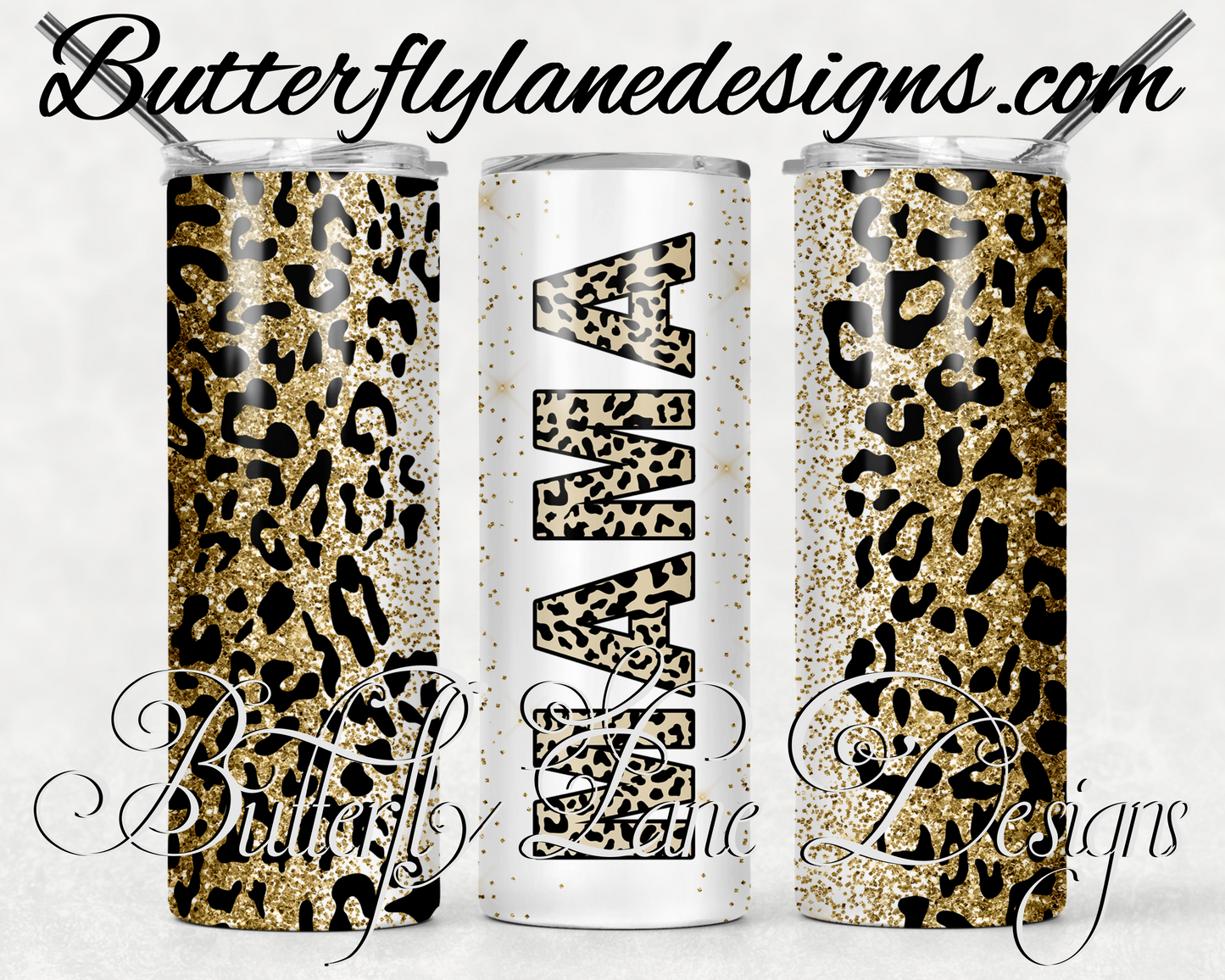 Mama Gold glitter leopard print-149-WM :: White Cast Tumbler wrap