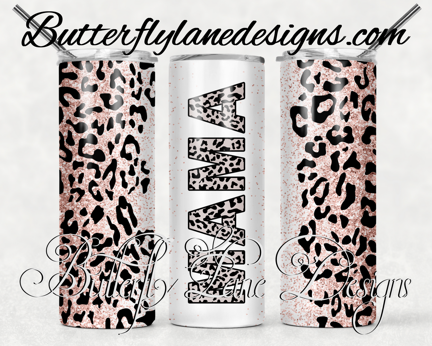 Mama Pink glitter leopard print-150- WM :: White Cast Tumbler wrap