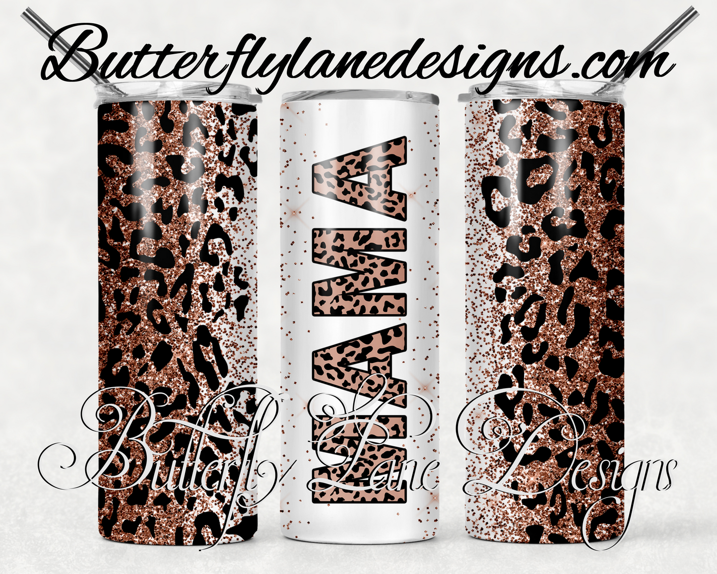 Mama Burnt orange glitter leopard print-152 WM  :: White Cast Tumbler wrap