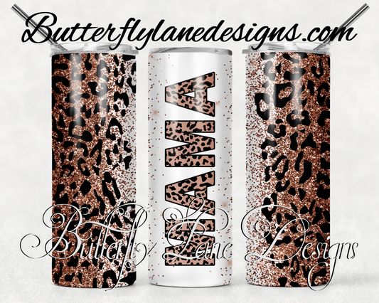 Mama Burnt orange glitter leopard print-152 WM  :: White Cast Tumbler wrap