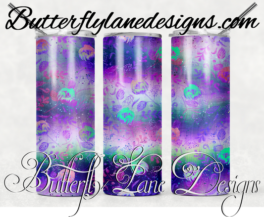 Floral purple-green watercolor ombre 2 -WM  :: White Cast Tumbler wrap