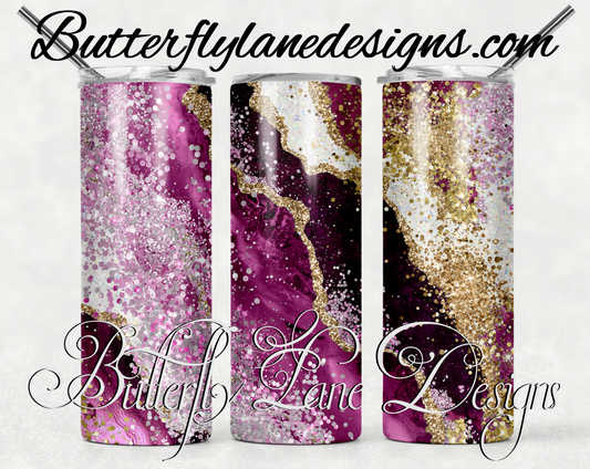 Pink glitter and gold overlay-204-WM :: White Cast Tumbler wrap