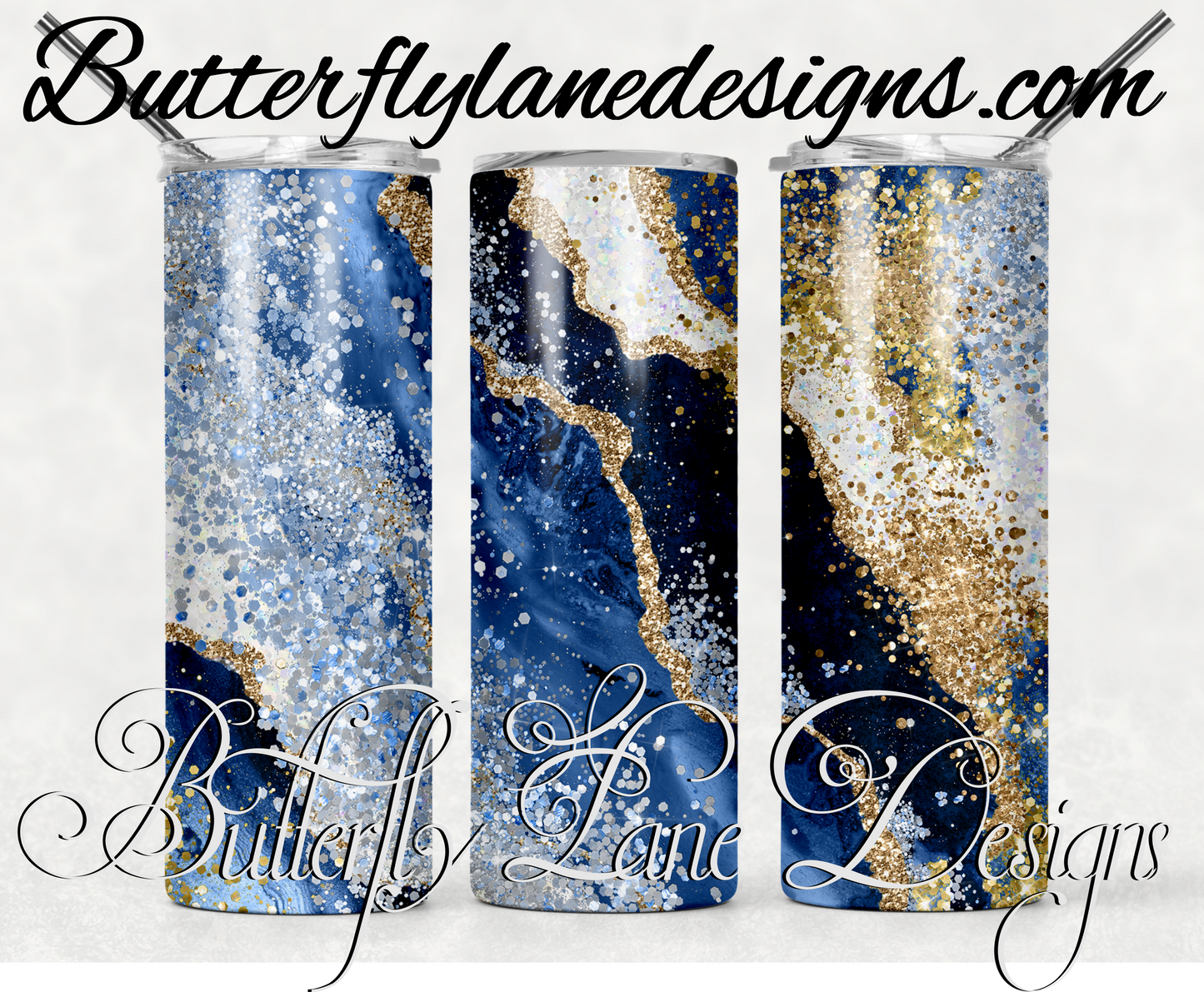 Blue glitter and gold overlay-206-WM :: White Cast Tumbler wrap