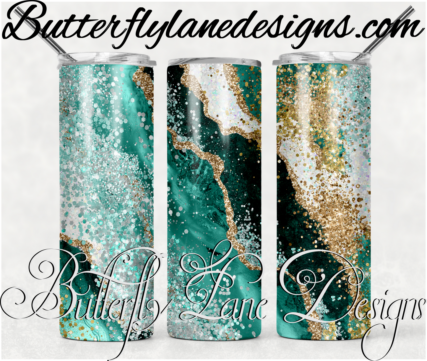 Teal glitter and gold overlay-207-WM :: White Cast Tumbler wrap
