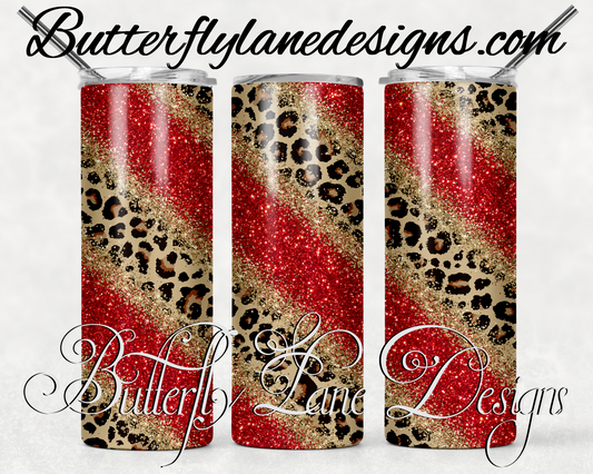Leopard print, red and gold overlay-214-WM  :: White Cast Tumbler wrap