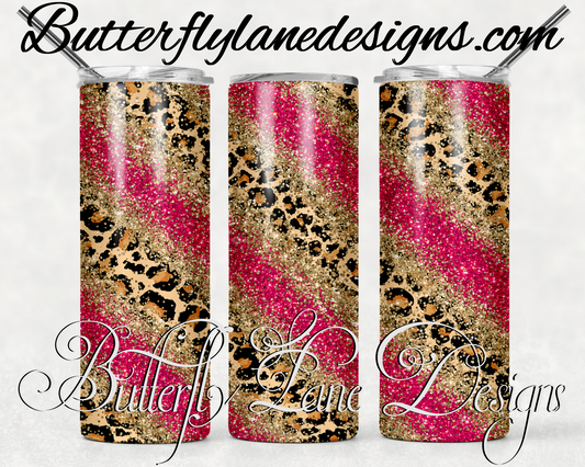 Leopard print, pink and gold overlay-216-WM  :: White Cast Tumbler wrap
