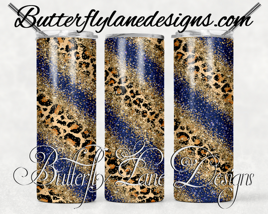 Leopard print, blue and gold overlay-218-WM :: White Cast Tumbler wrap