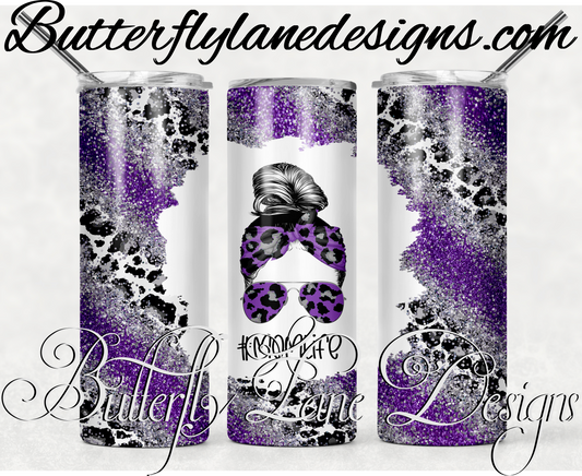 Mom life- purple sliver leopard print -226-WM :: White Cast Tumbler wrap