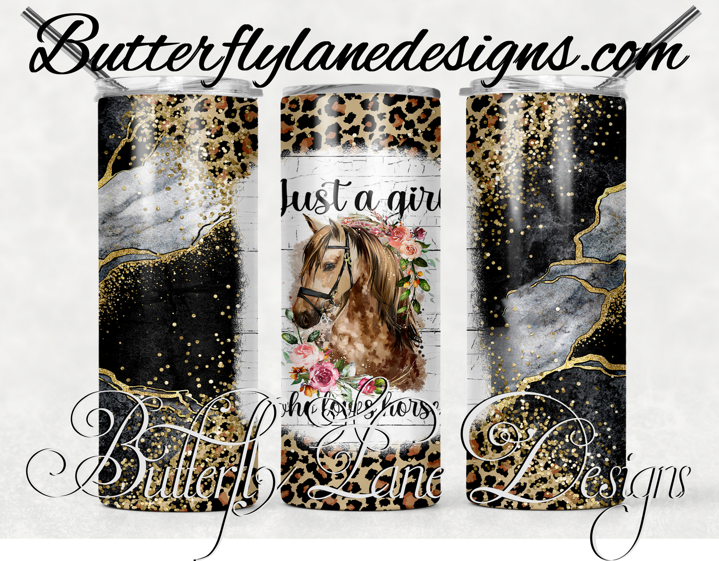 Just a girl who loves horses-leopard print-wood grain and glitter-24-WM  :: White Cast Tumbler wrap