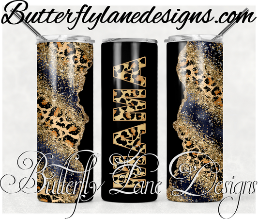 Mama Leopard print-Navy blue gold glitter print-252-WM :: White Cast Tumbler wrap