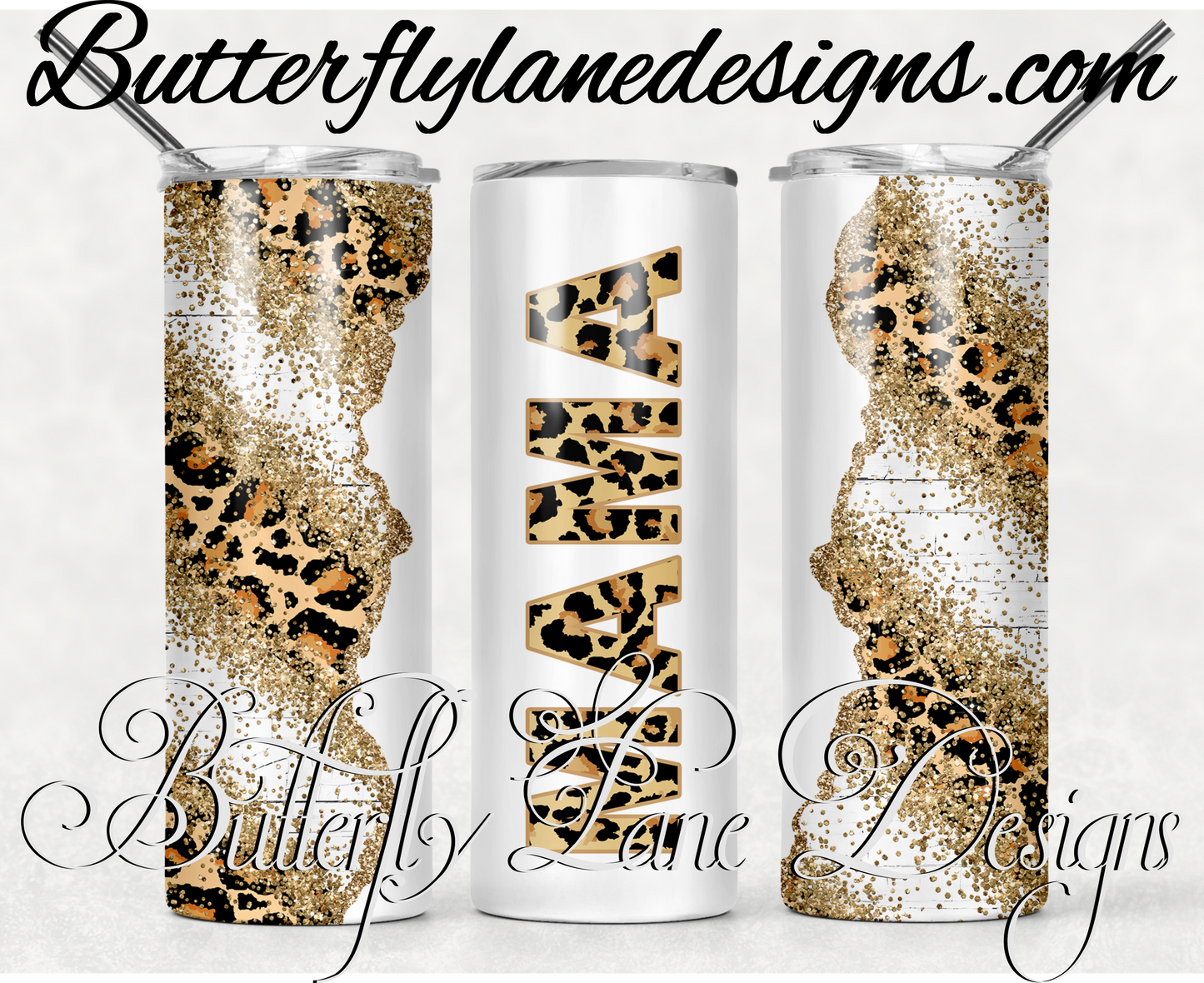 Gold inlay, leopard print-259-WM :: White Cast Tumbler wrap