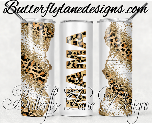 Gold inlay, leopard print-259-WM :: White Cast Tumbler wrap